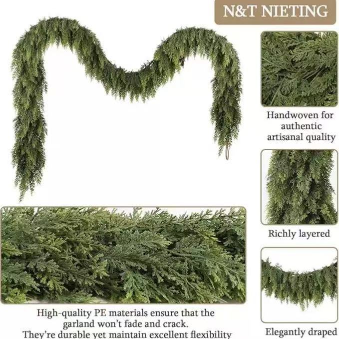 🌲 Artificial Cedar Garland • 🎄 Green Pine Garland for Table, Mantel, Wall • ✨ Perfect for Indoor & Outdoor Christmas Decorations