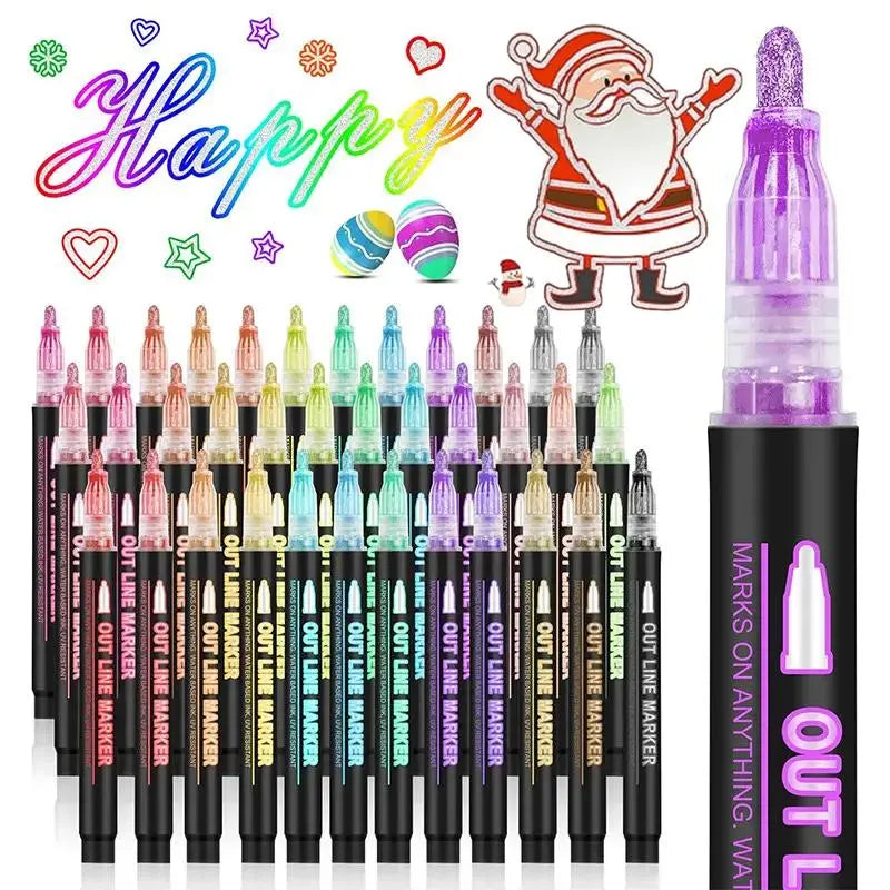 🎅Christmas Sale 80% OFF ! ⚡50K+ SOLD🎁 Double Outline Glitter Coloring Pen Set