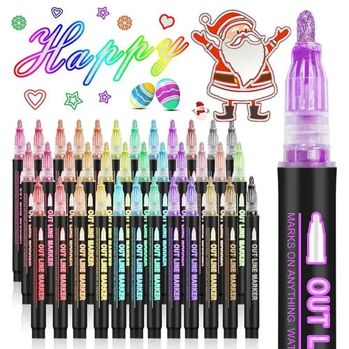 🎅Christmas Sale 80% OFF ! ⚡50K+ SOLD🎁 Double Outline Glitter Coloring Pen Set