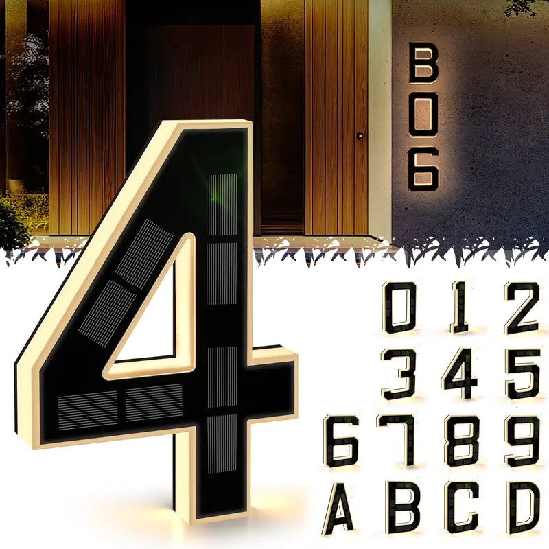🏠Solar Illuminated House Number Sign | Auto-Sensing Light | Modern Farmhouse Style（副本）