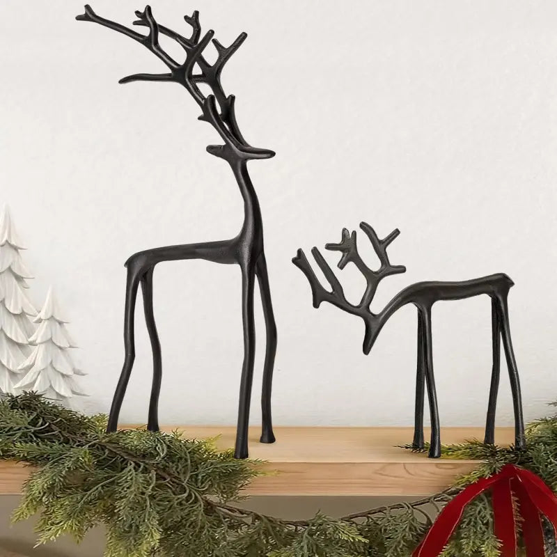 Elegant Reindeer Statues - Alloy Christmas Decor in Black & Gold (Single & Sets)（副本）