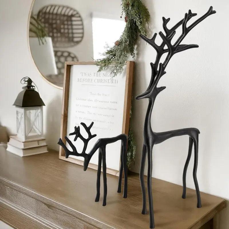 Elegant Reindeer Statues - Alloy Christmas Decor in Black & Gold (Single & Sets)（副本）