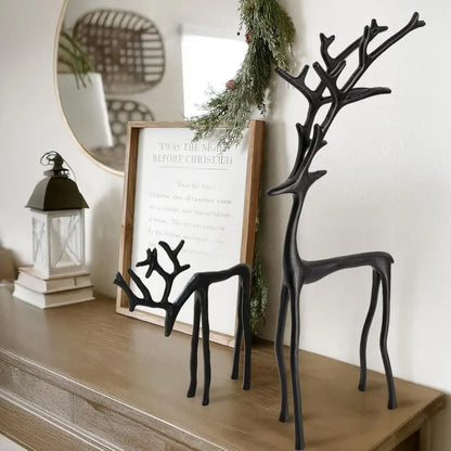 Elegant Reindeer Statues - Alloy Christmas Decor in Black & Gold (Single & Sets)（副本）