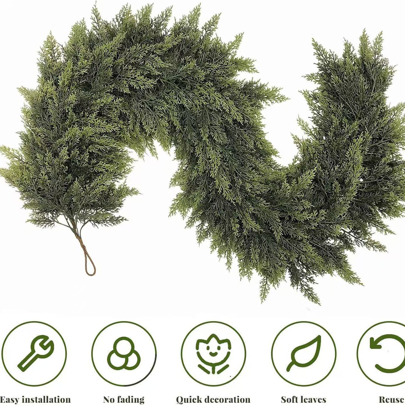 🌲 Artificial Cedar Garland • 🎄 Green Pine Garland for Table, Mantel, Wall • ✨ Perfect for Indoor & Outdoor Christmas Decorations（副本）
