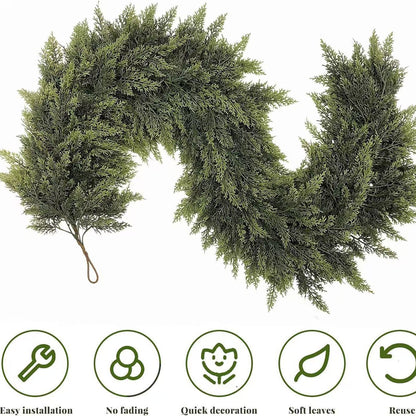 🌲 Artificial Cedar Garland • 🎄 Green Pine Garland for Table, Mantel, Wall • ✨ Perfect for Indoor & Outdoor Christmas Decorations（副本）