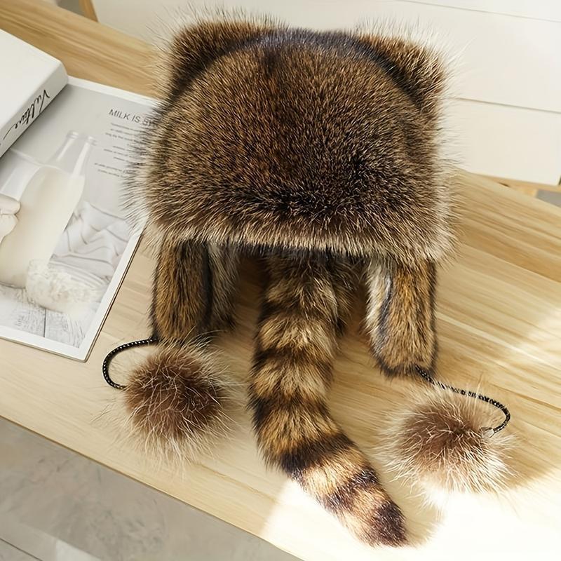 🎁 Black Friday 60% OFF! Raccoon Tail Mood Hat – Detachable Fluffy Earmuffs, Cozy Winter Accessory