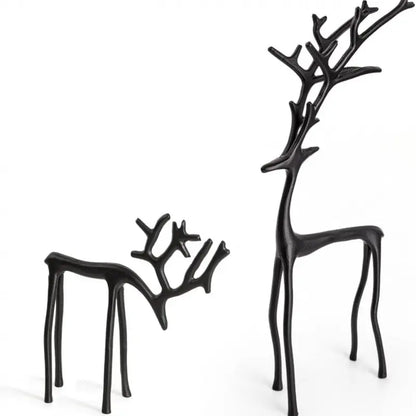 Elegant Reindeer Statues - Alloy Christmas Decor in Black & Gold (Single & Sets)（副本）