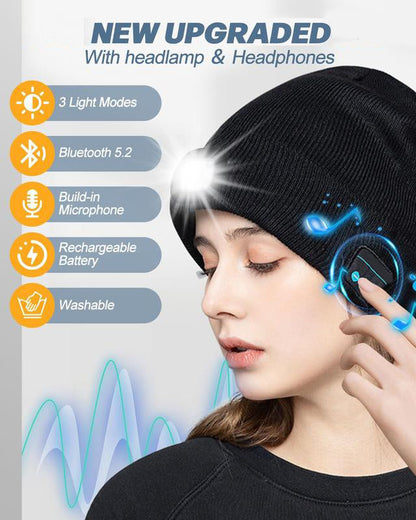 🎄 Christmas Knit Hat with 6-LED Headlamp | 50% OFF Festival Lights & Winter Hat Set