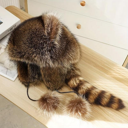 🎁 Black Friday 60% OFF! Raccoon Tail Mood Hat – Detachable Fluffy Earmuffs, Cozy Winter Accessory