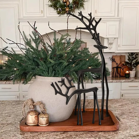 Elegant Reindeer Statues - Alloy Christmas Decor in Black & Gold (Single & Sets)