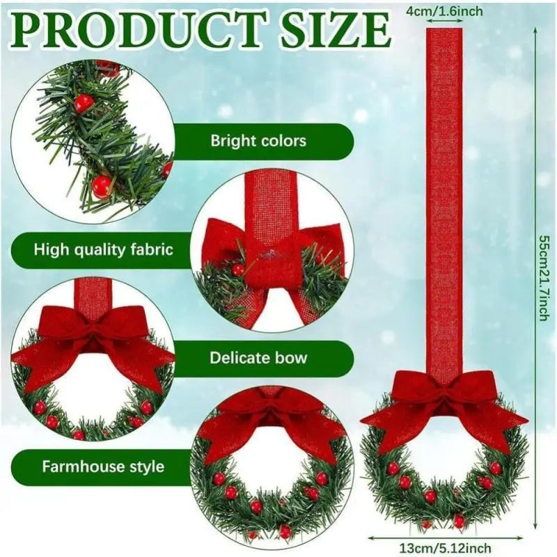 6-Pack Mini Wreaths for Windows - Farmhouse Christmas Decor with Red Berries & Bows
