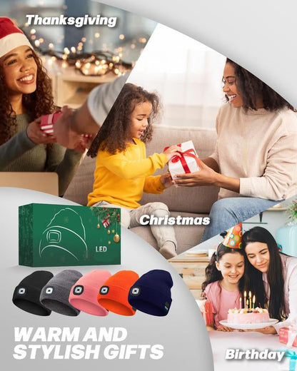 🎄 Christmas Knit Hat with 6-LED Headlamp | 50% OFF Festival Lights & Winter Hat Set