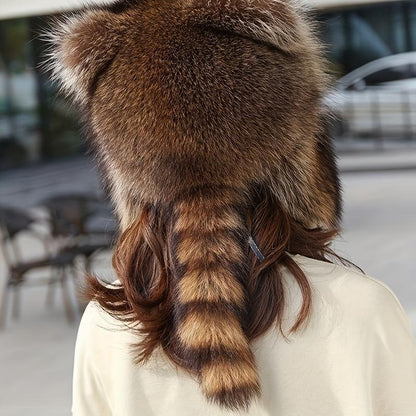 🎁 Black Friday 60% OFF! Raccoon Tail Mood Hat – Detachable Fluffy Earmuffs, Cozy Winter Accessory