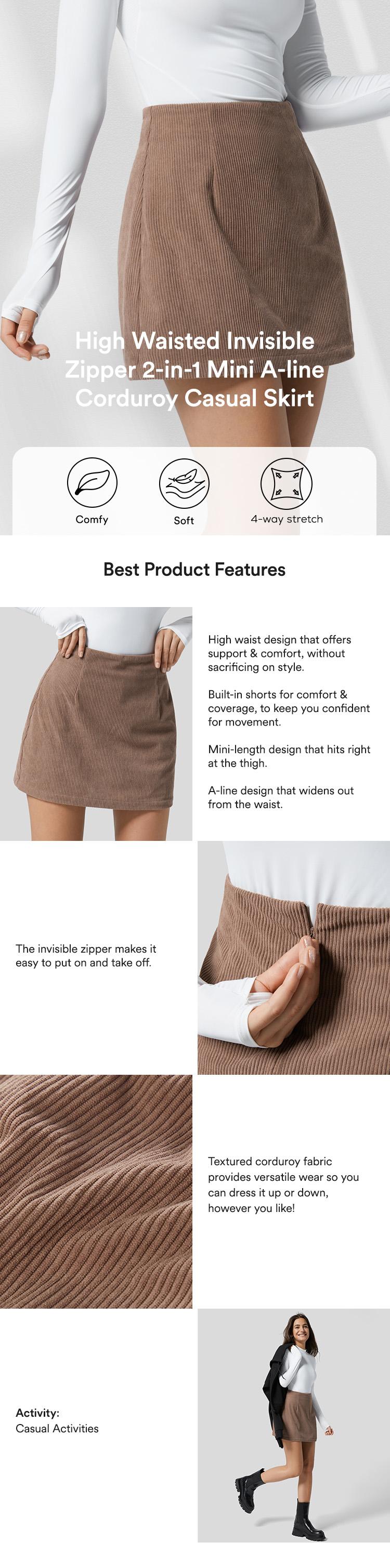 🎀 High-Waisted Corduroy A-Line Skirt | Hidden Zipper & Versatile Style | Black Friday & Cyber Monday Sale