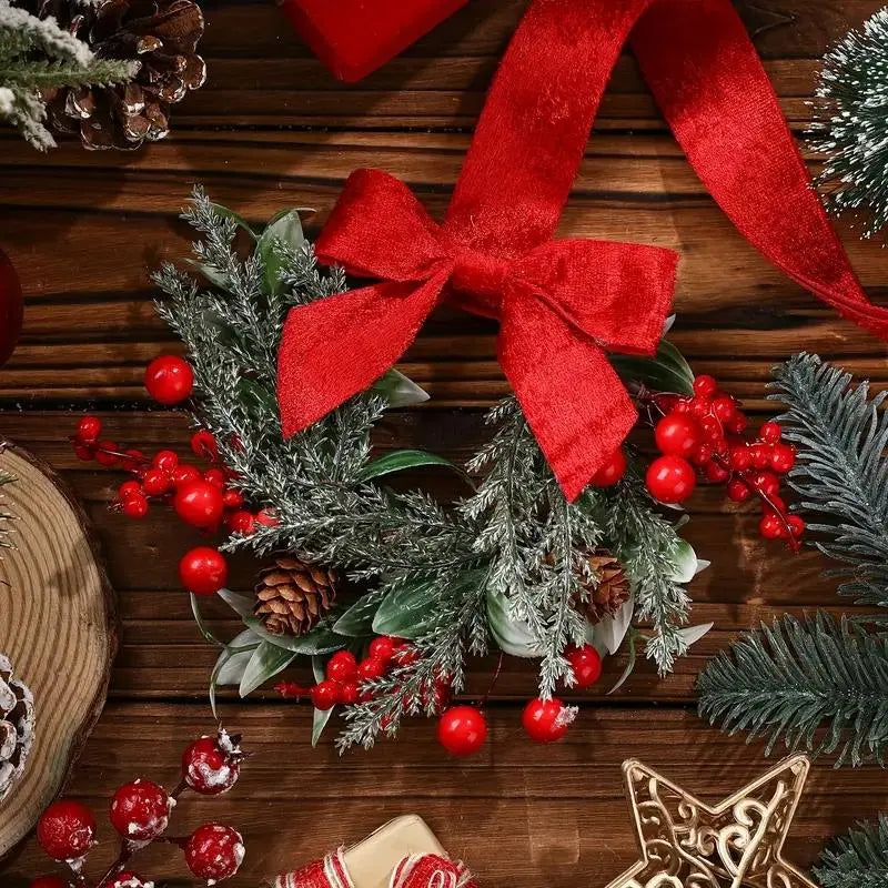 6-Pack Mini Wreaths for Windows - Farmhouse Christmas Decor with Red Berries & Bows