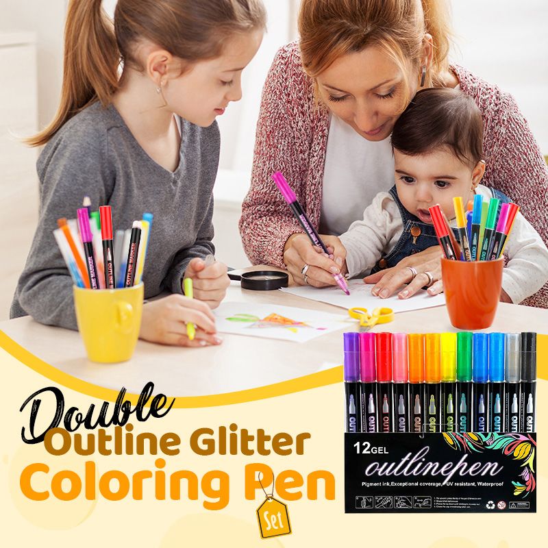 🎅Christmas Sale 80% OFF ! ⚡50K+ SOLD🎁 Double Outline Glitter Coloring Pen Set