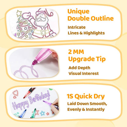 🎅Christmas Sale 80% OFF ! ⚡50K+ SOLD🎁 Double Outline Glitter Coloring Pen Set