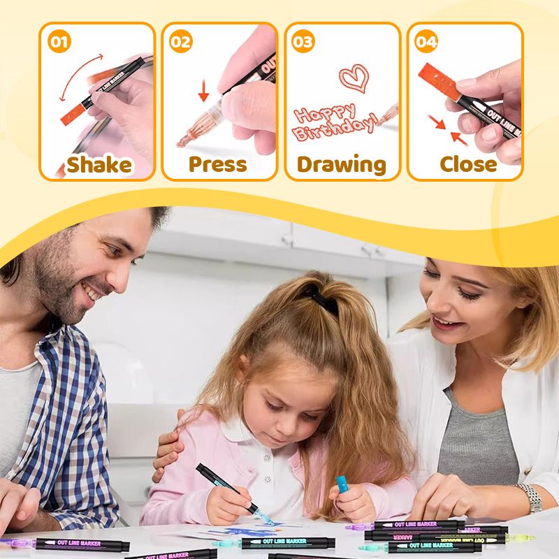 🎅Christmas Sale 80% OFF ! ⚡50K+ SOLD🎁 Double Outline Glitter Coloring Pen Set