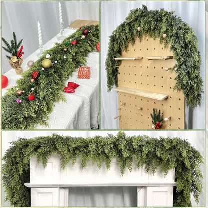 🌲 Artificial Cedar Garland • 🎄 Green Pine Garland for Table, Mantel, Wall • ✨ Perfect for Indoor & Outdoor Christmas Decorations（副本）
