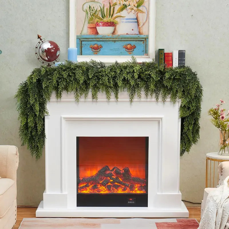 🌲 Artificial Cedar Garland • 🎄 Green Pine Garland for Table, Mantel, Wall • ✨ Perfect for Indoor & Outdoor Christmas Decorations（副本）